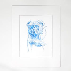 Stiff Upper Lip: Bulldog in Blue, Original 9x12"