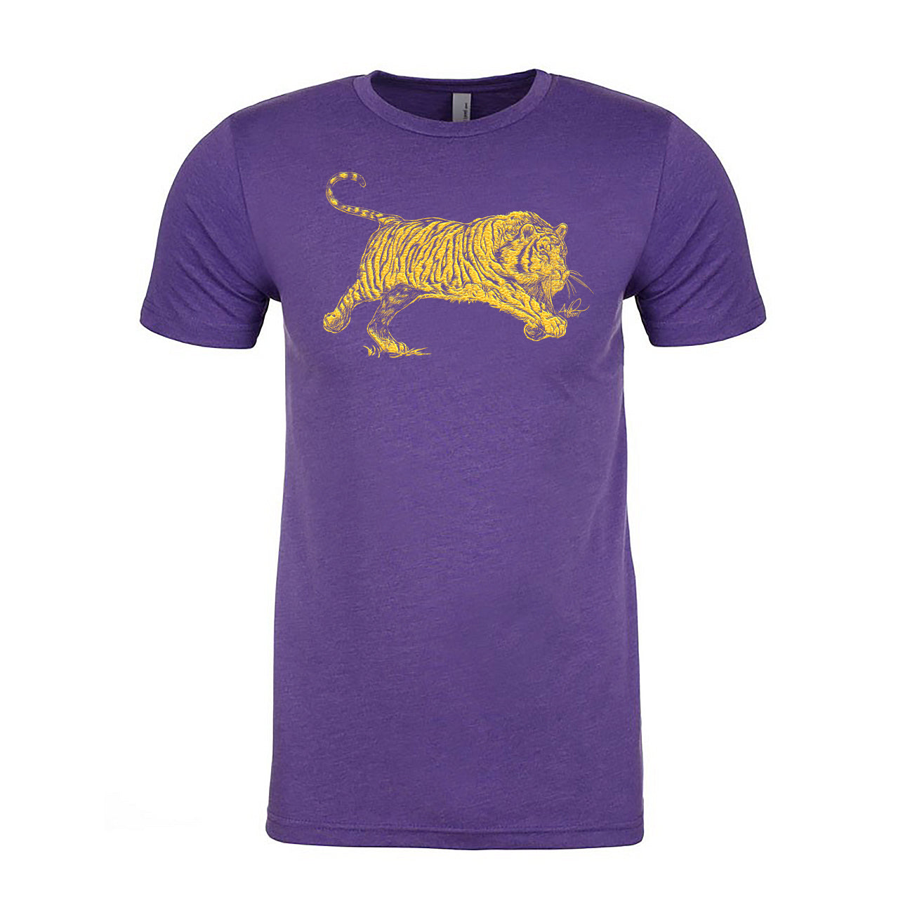Charging Tiger Men's Shirt, Gold on Purple Rush