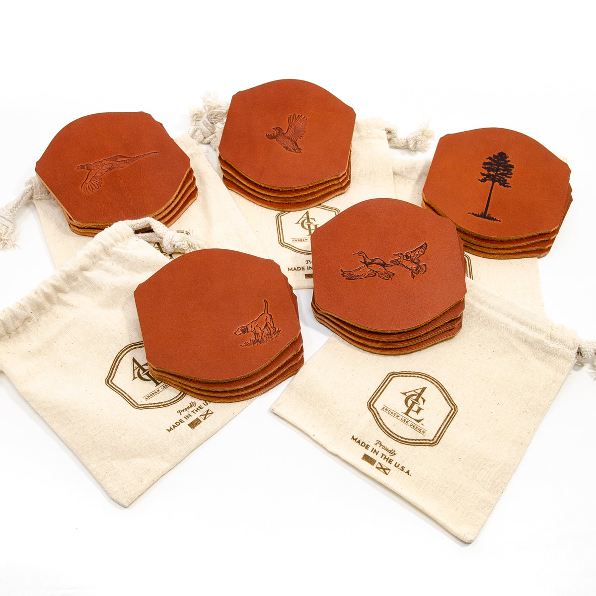 Signature Design Leather Coasters, Chestnut (4 pc set)