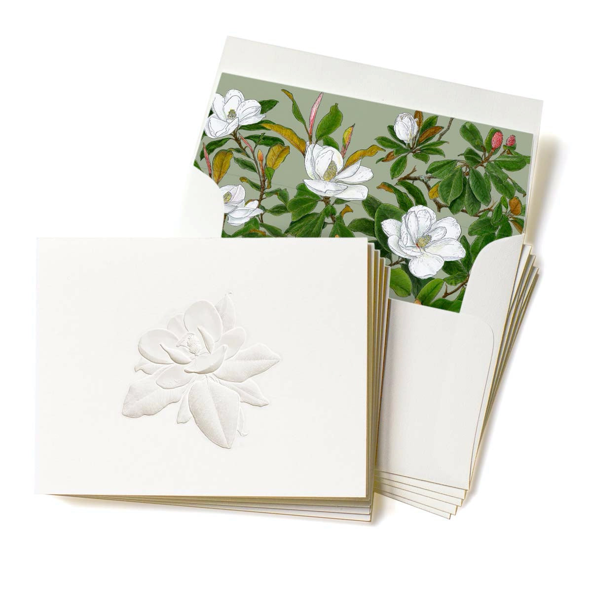 Deep Embossed Southern Magnolia Stationery, Set of 5