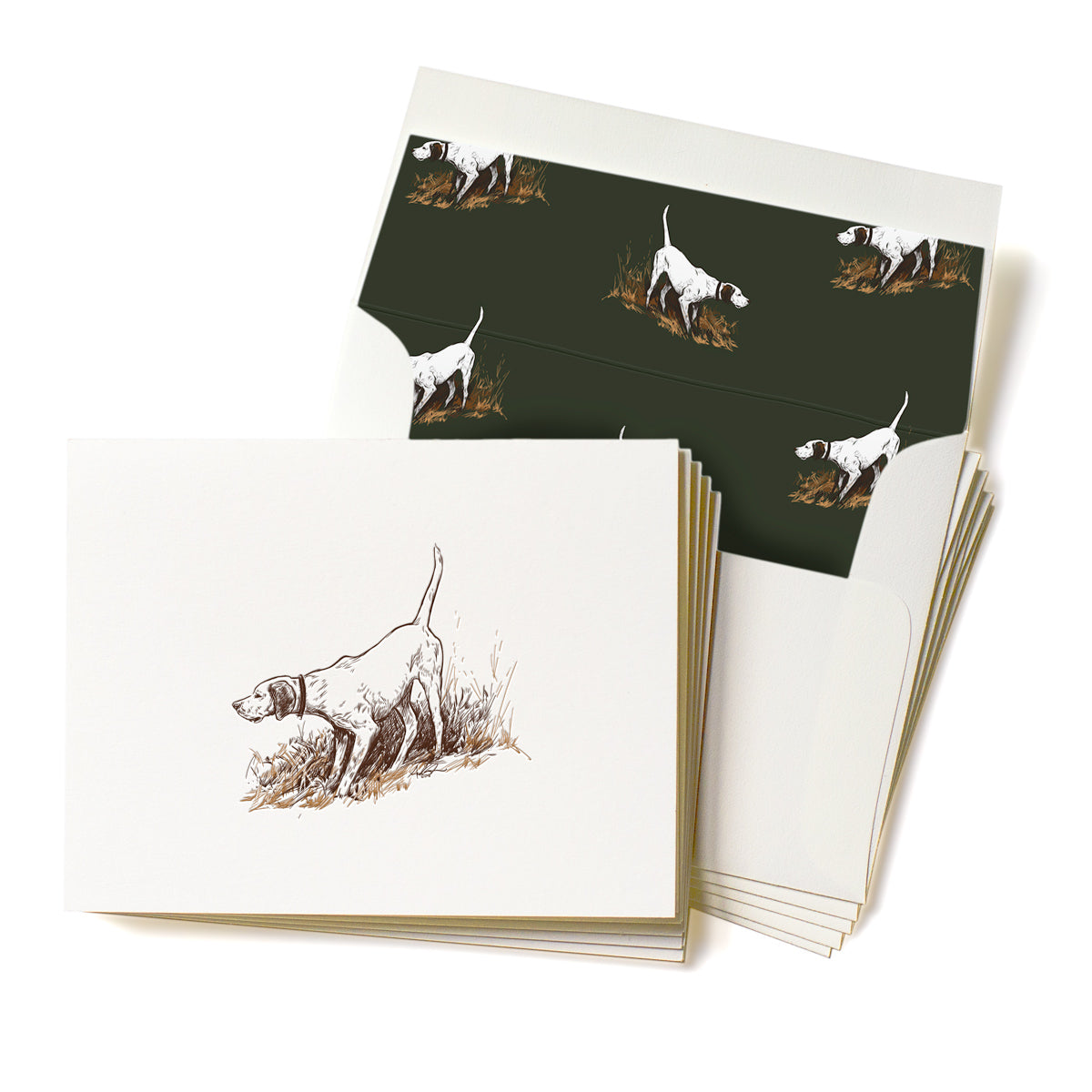 Letterpress English Pointer Stationery, Set of 5
