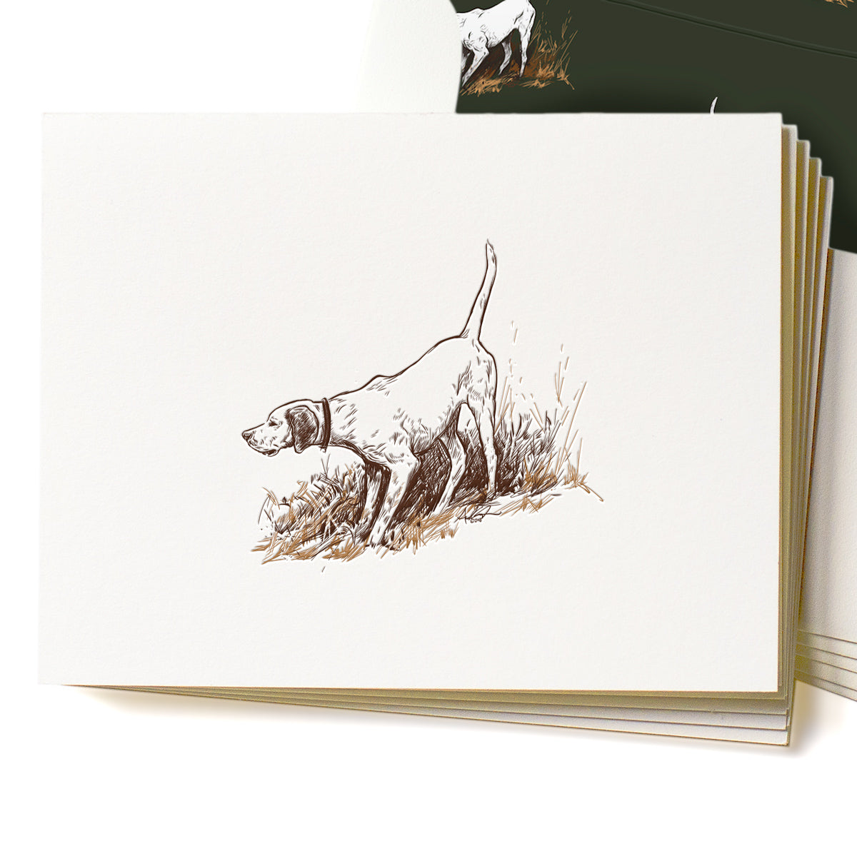 Letterpress English Pointer Stationery, Set of 5