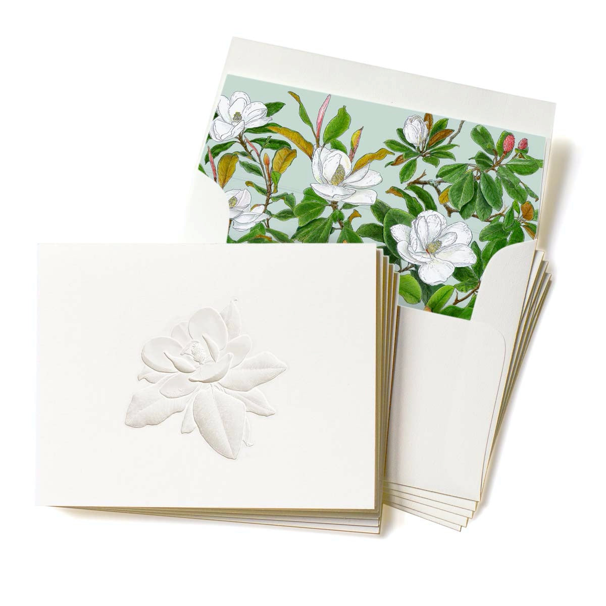Deep Embossed Southern Magnolia Stationery, Set of 5