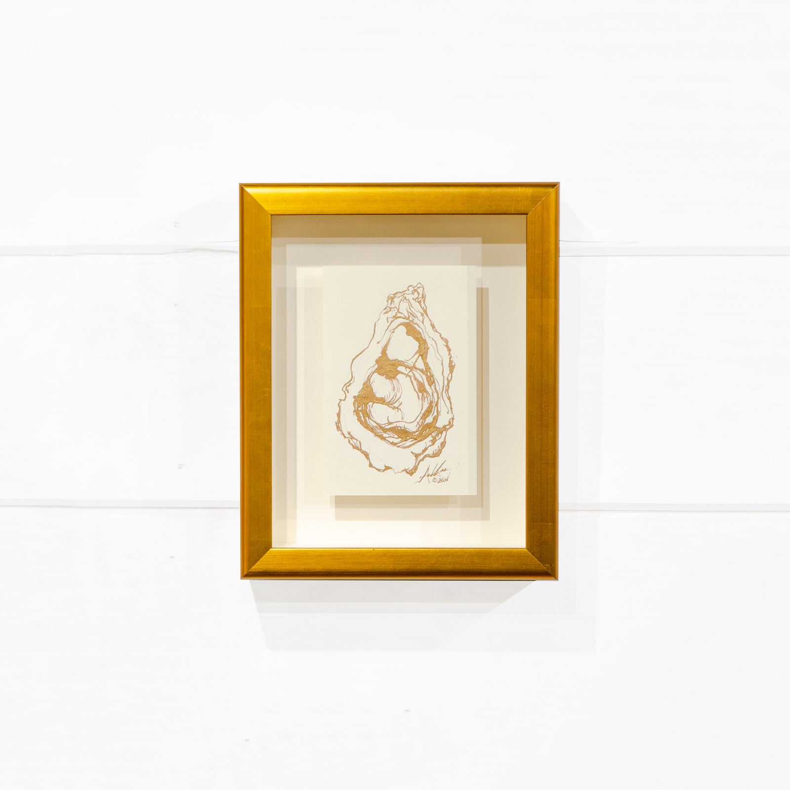 Gold Oyster, Floated in Gold Shadow Box