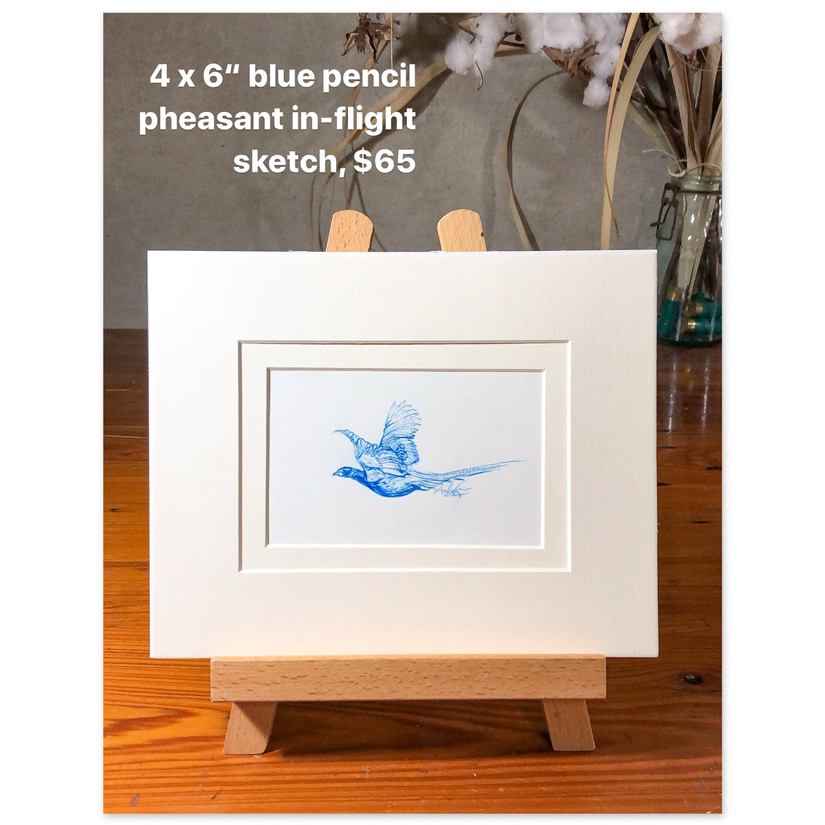 Pheasant Flight in Blue, 4x6"