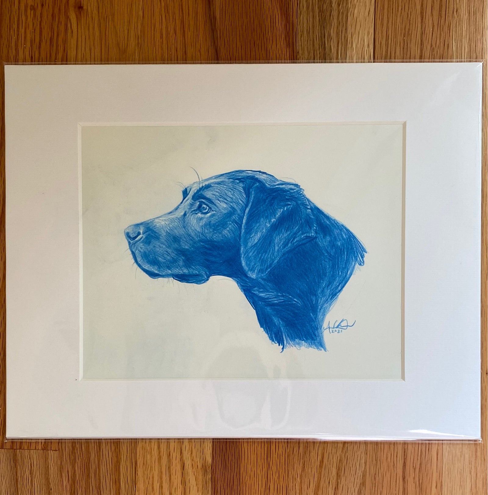 Black Labrador Profile in Blue, original 8x10”