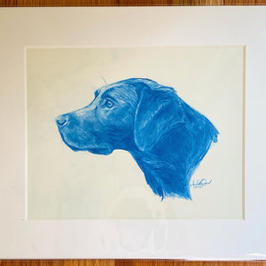 Black Labrador Profile in Blue, original 8x10”
